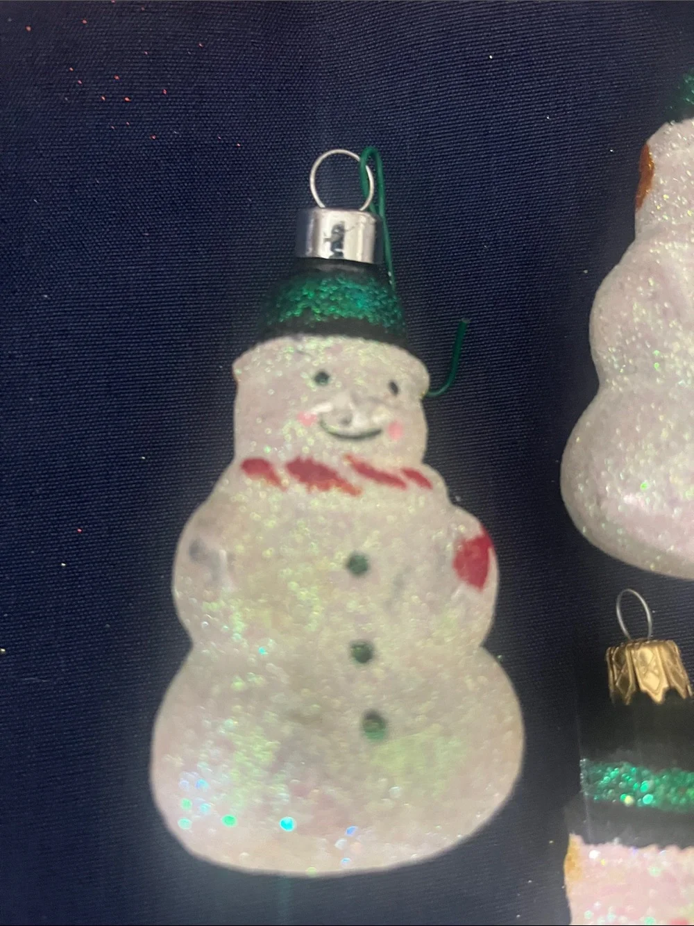 Glitter Snowman Ornaments - White and Green Holiday Set